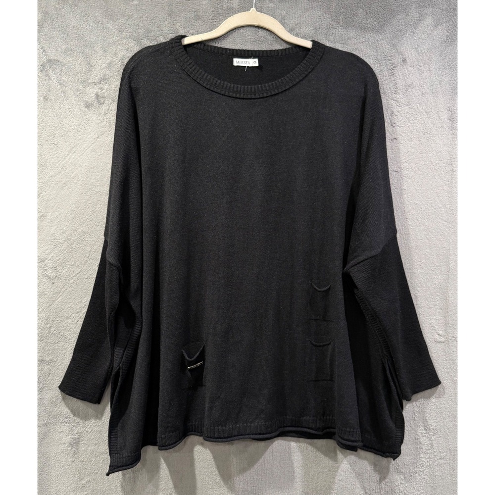 MERSEA‎ Black Oversized Poncho Sweater Drytex Knit Slit Detail OS One Size